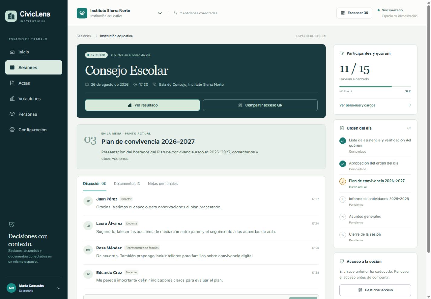 Captura de CivicLens Institutions